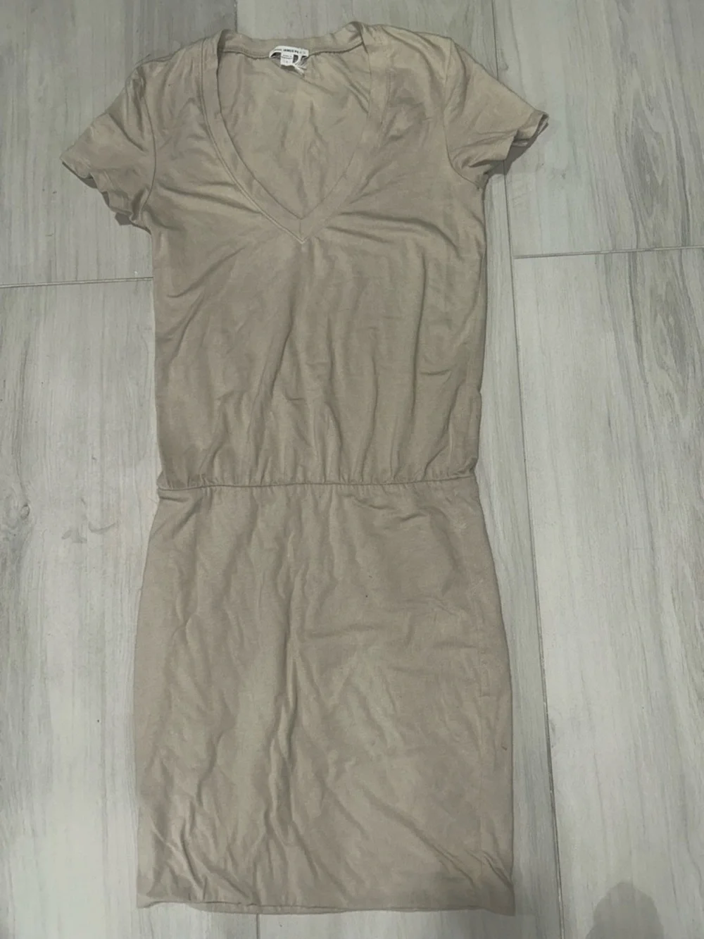 James Perse V Neck Blouson T-Shirts Short Sleeve Dress Oatmeal Size 1 Small - Picture 2 of 9